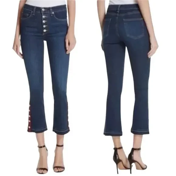 Veronica Beard Carolyn Baby Boot Button Fly Cropped Raw Hem Jeans Size 28 NWT